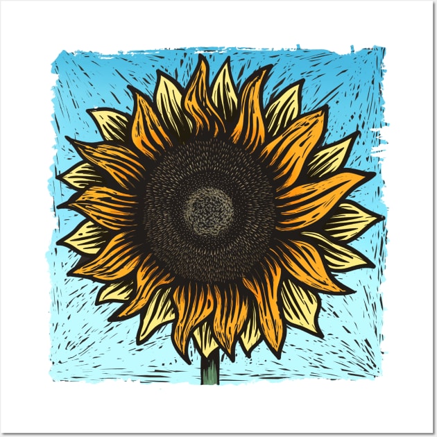 Summertime Sunflower Woodcut Wall Art by LittleBunnySunshine